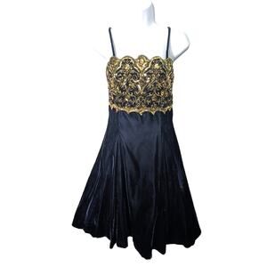 Vintage Jessica McClintok Gunne Sax Mini Dress Fit & Flare Blue Velvet Sequins